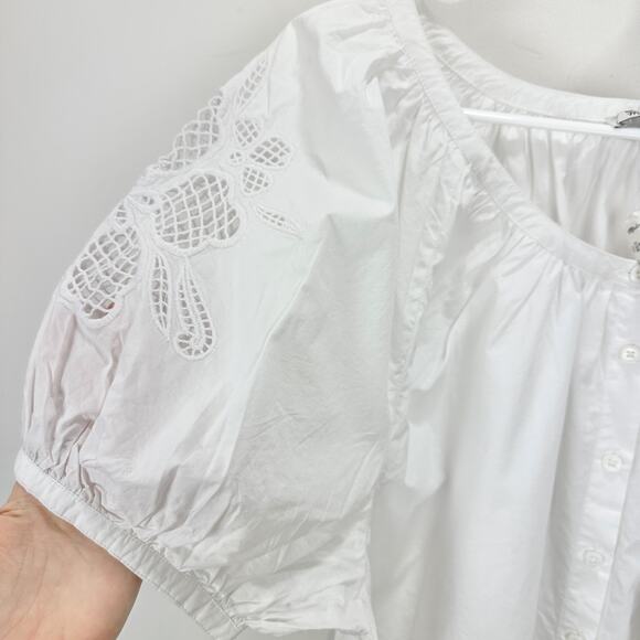 Madewell Puff Sleeve A Line Top Embroidered Poplin White Cottagecore Medium NWT - Picture 10 of 14